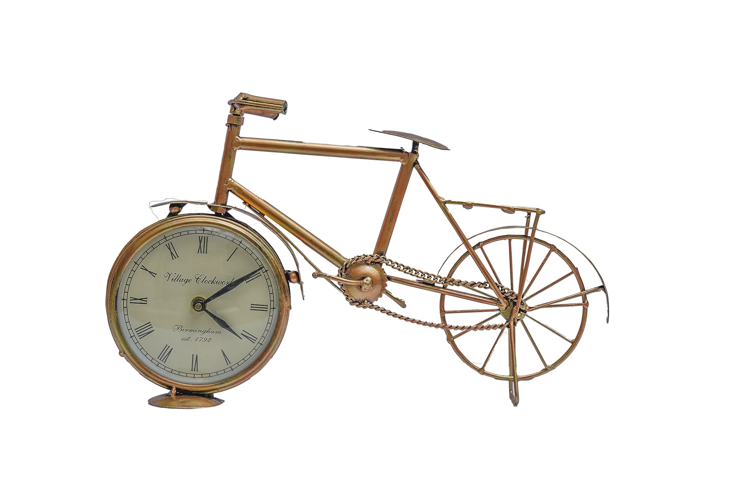 Royal Craft Palace Timeless Charm on Wheels Iron Metal Cycle Table Clock - 4" (16x3.5x9 Inch)