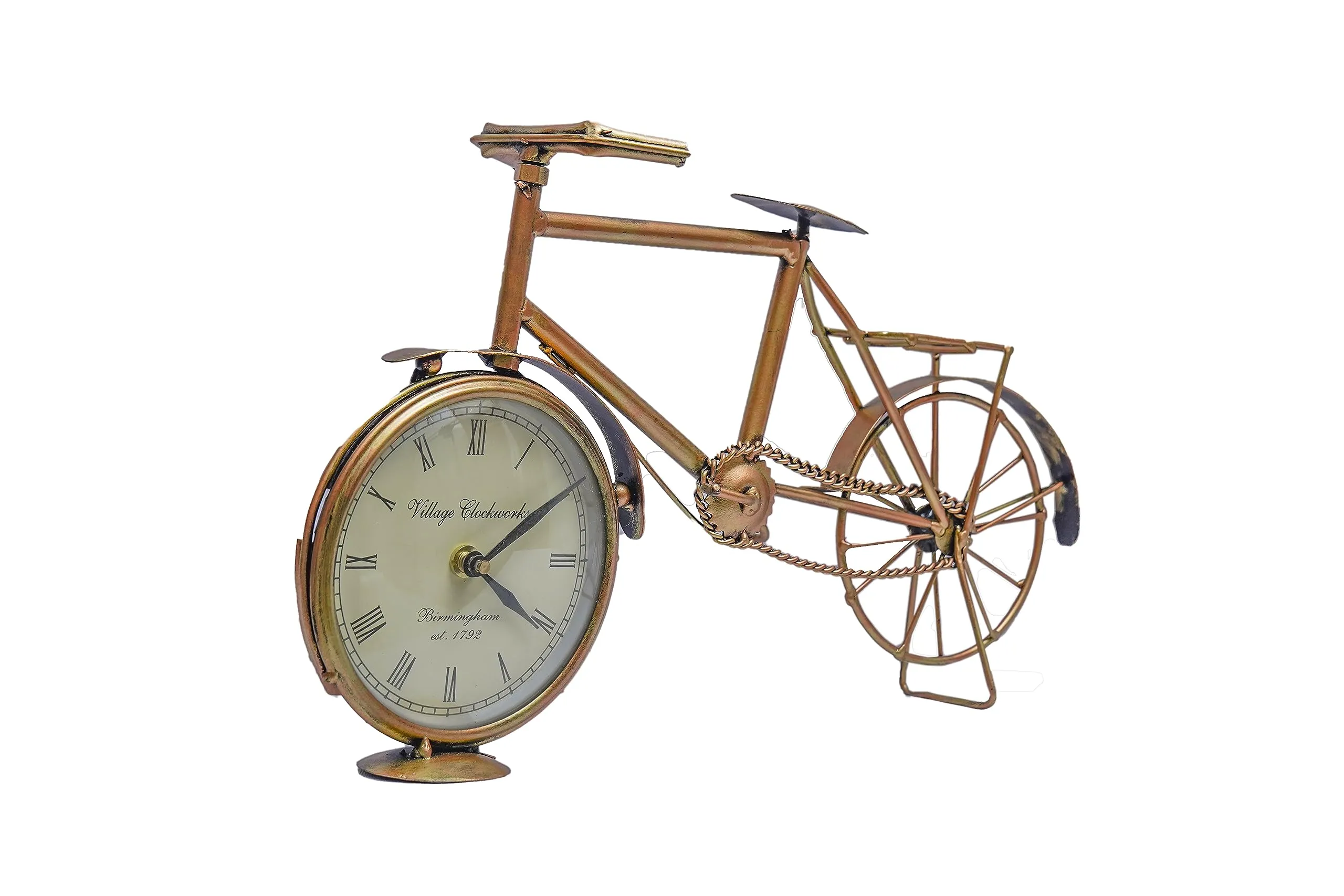 Royal Craft Palace Timeless Charm on Wheels Iron Metal Cycle Table Clock - 4" (16x3.5x9 Inch)