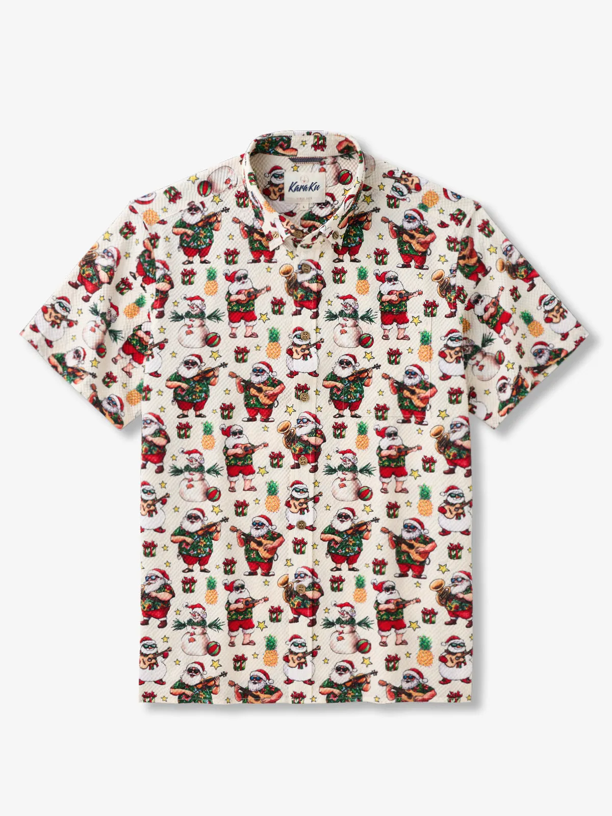 Tropical Tunes Hawaiian Christmas Seersucker Shirt